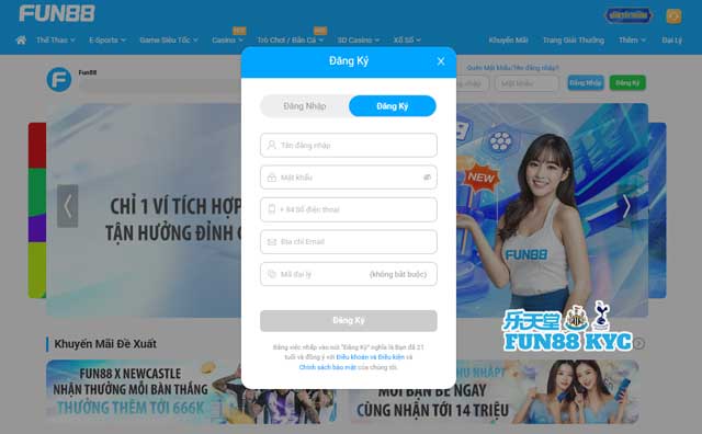 thông tin quan trọng để đăng ký Fun88